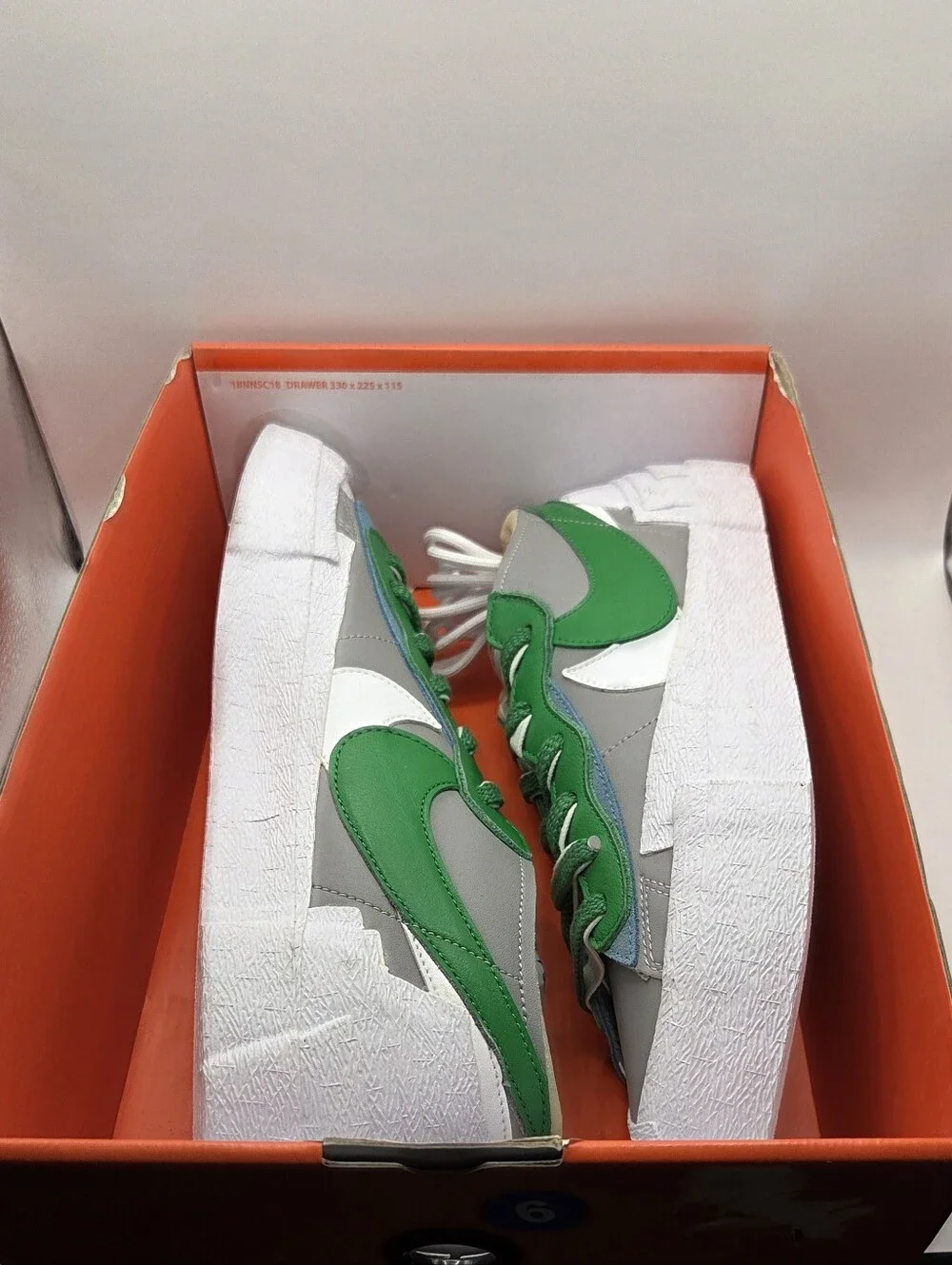 Nike Blazer Low X Sacai Green, Gray & White Mrns Sixe 11.5